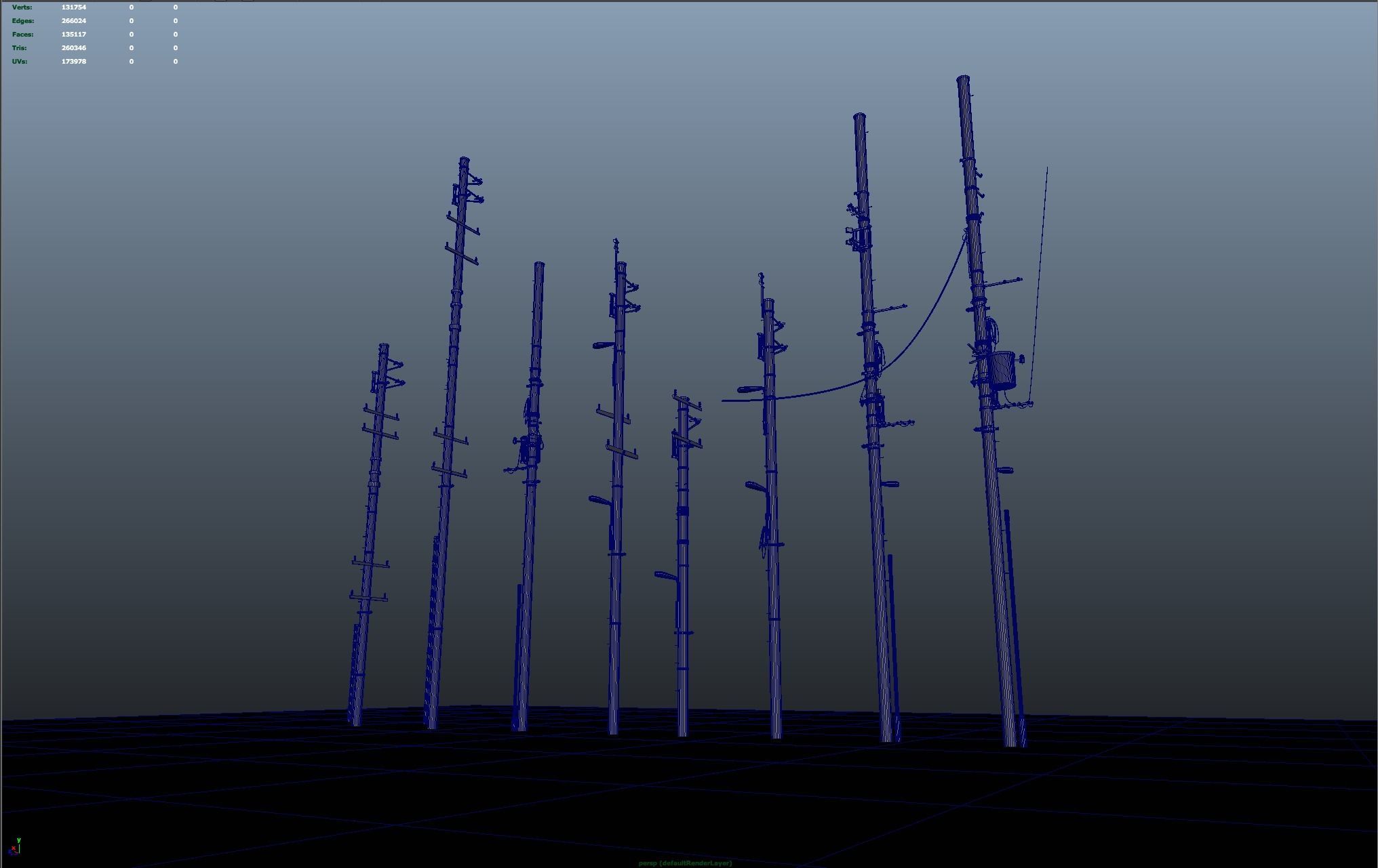 Detailed Utility Poles 3D model_3