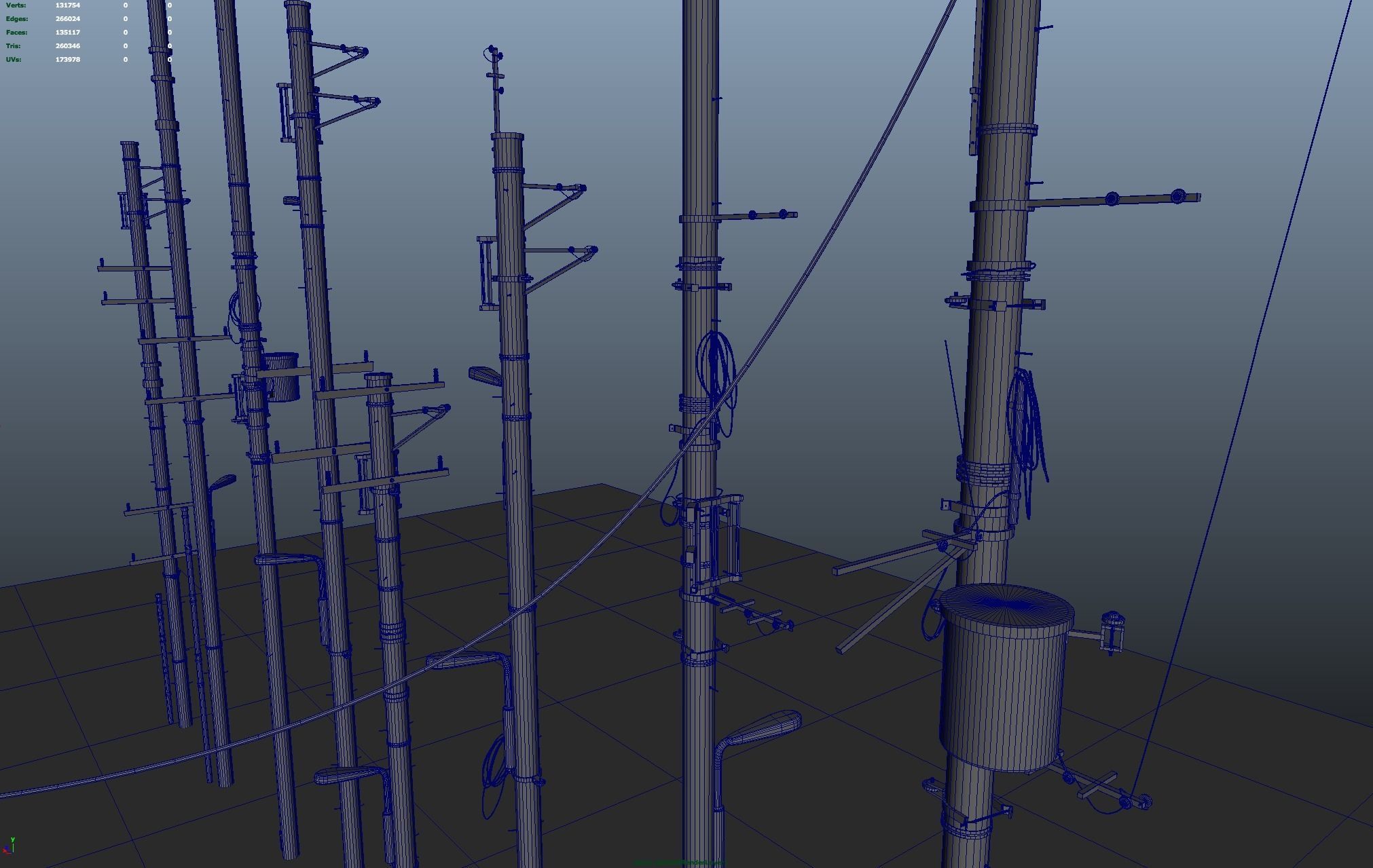 Detailed Utility Poles 3D model_1