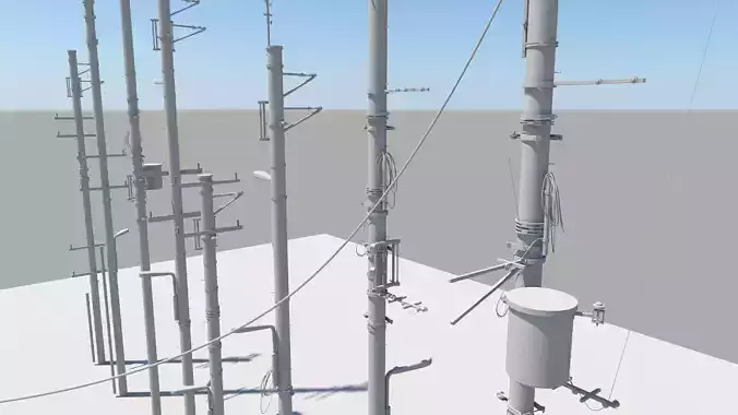 Detailed Utility Poles 3D model