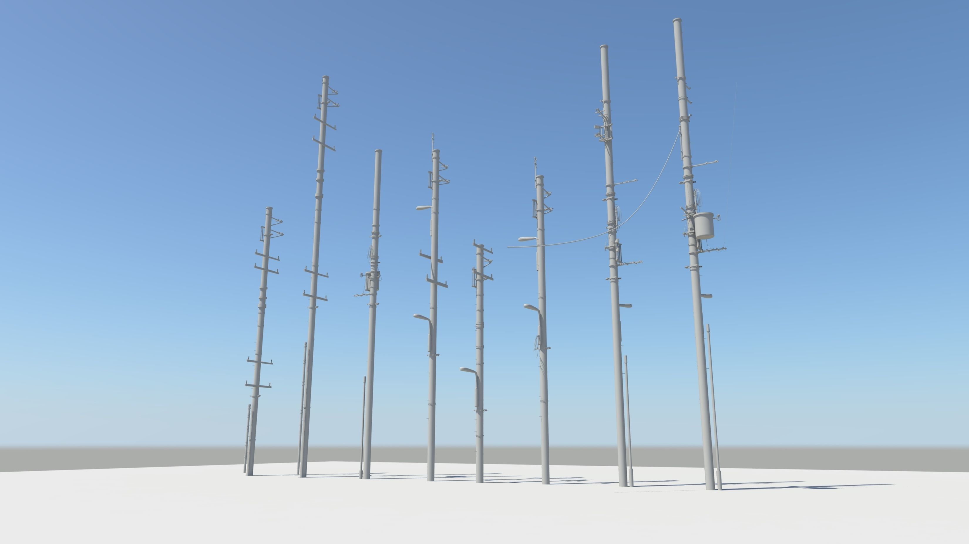 Detailed Utility Poles 3D model_2