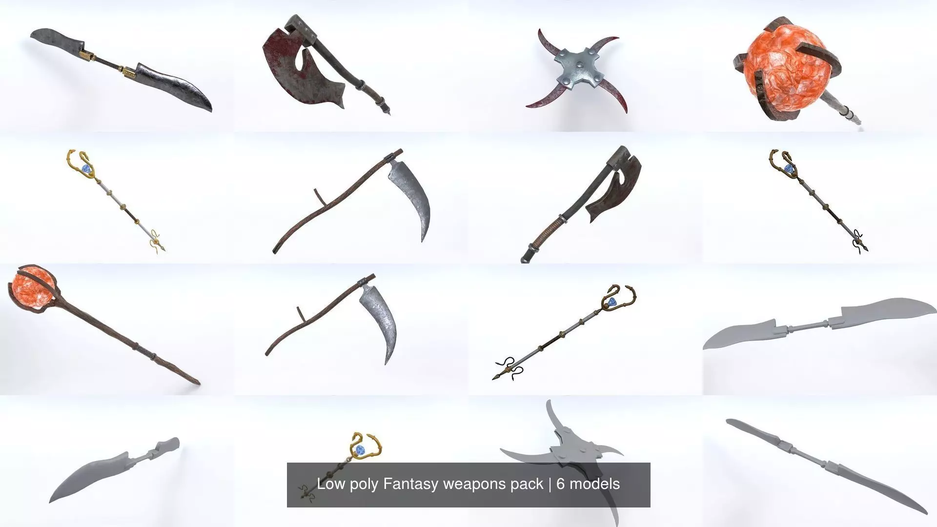 Low poly Fantasy weapons pack 3D Model Collection_1