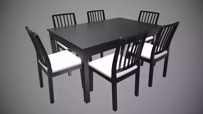 Dining Table with Chair low poly model with PBR texture