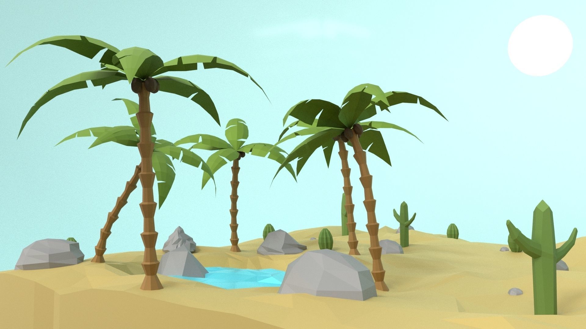 Low Poly Oasis Low-poly 3D model_8