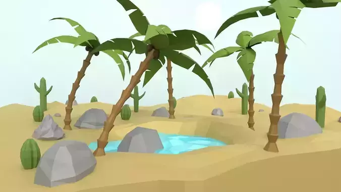 Low Poly Oasis Low-poly 3D model