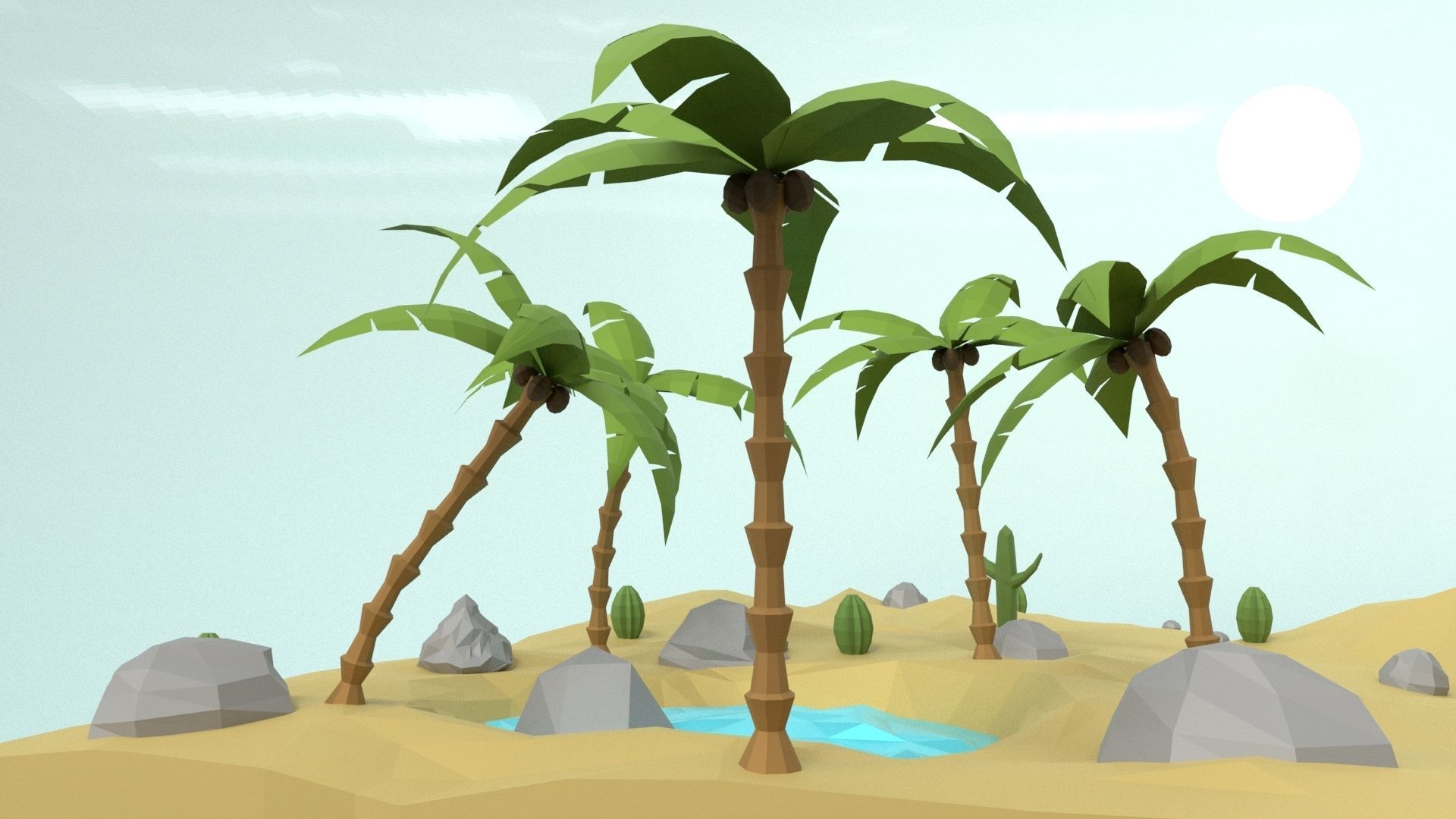 Low Poly Oasis Low-poly 3D model_6