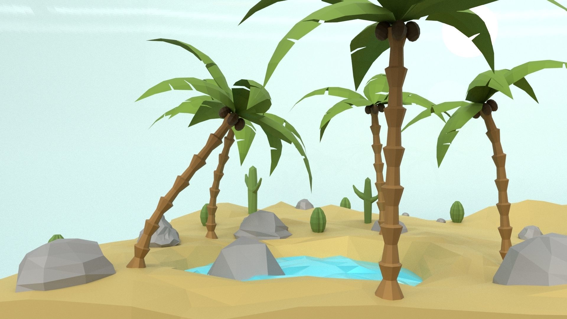 Low Poly Oasis Low-poly 3D model_4
