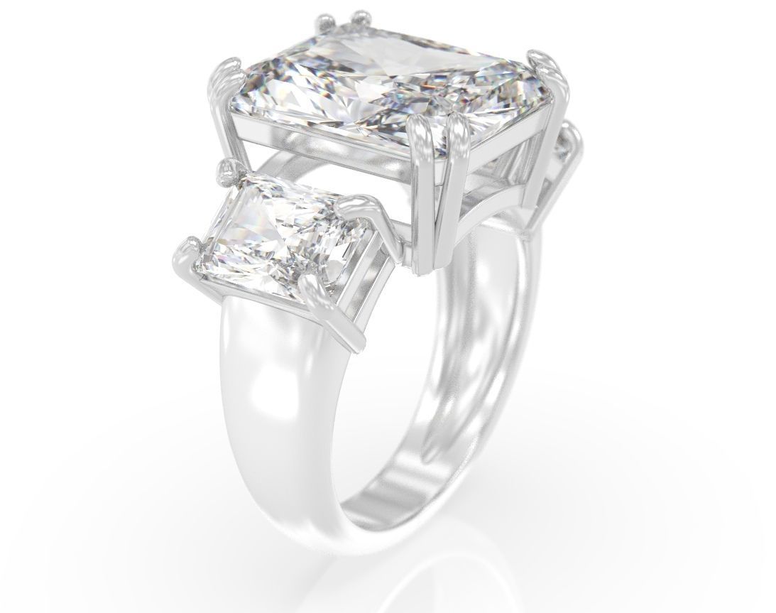 Stylish ring with three stones 422 3D print model_2