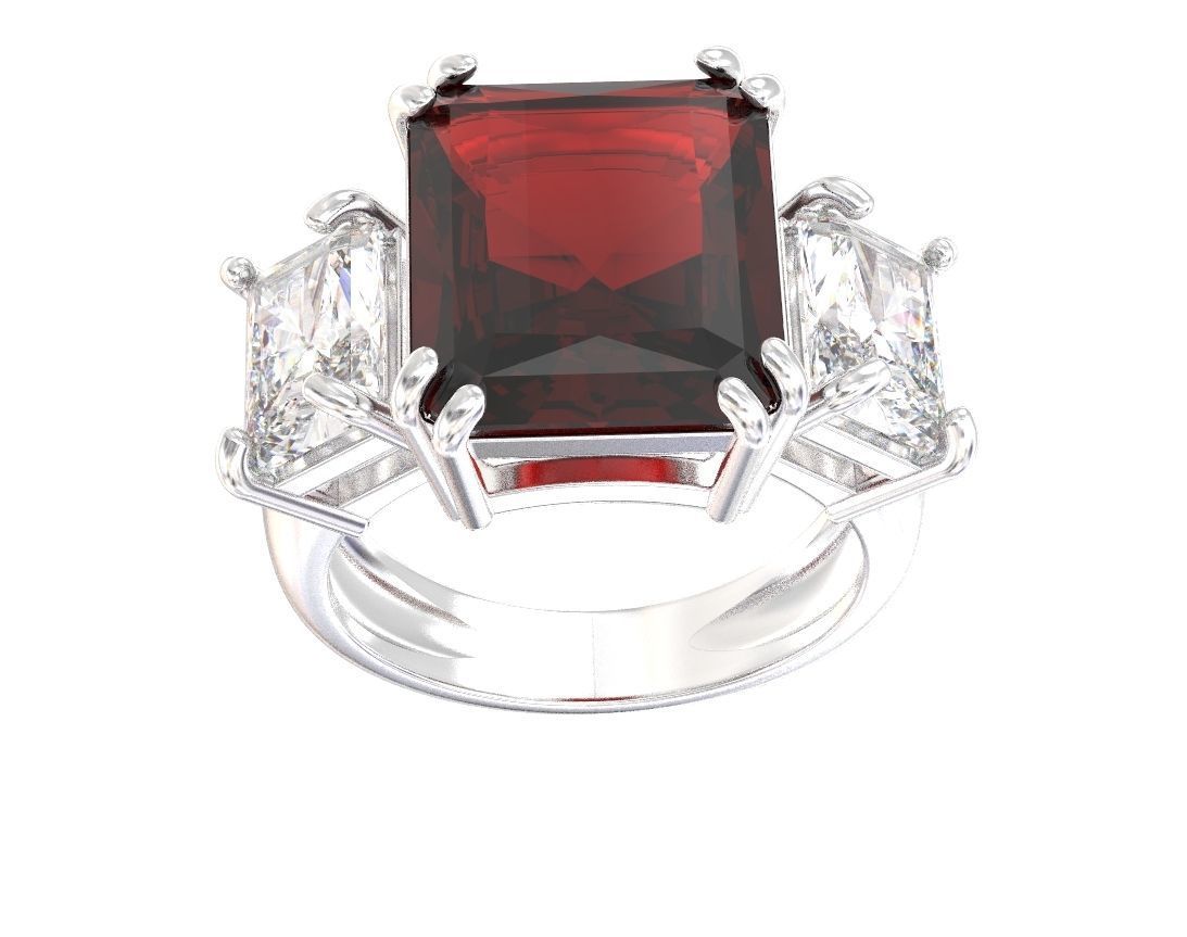 Stylish ring with three stones 422 3D print model_7