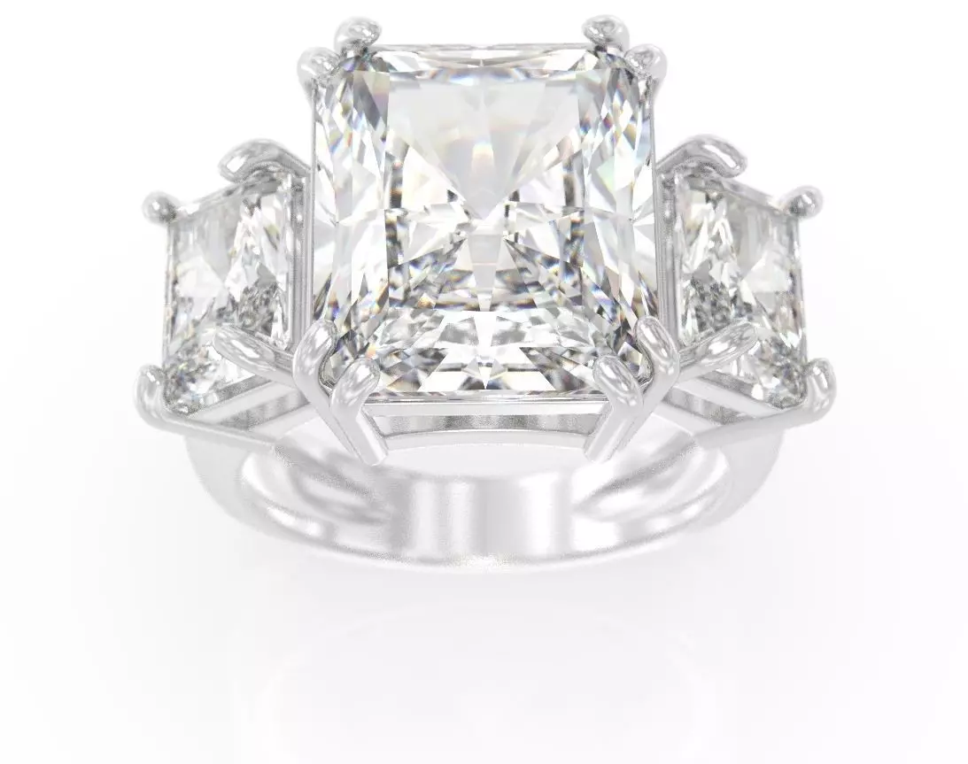 Stylish ring with three stones 422 3D print model_0