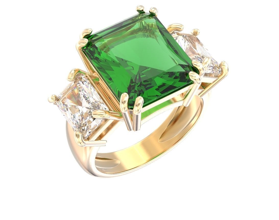 Stylish ring with three stones 422 3D print model_10