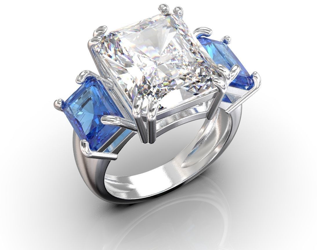 Stylish ring with three stones 422 3D print model_8