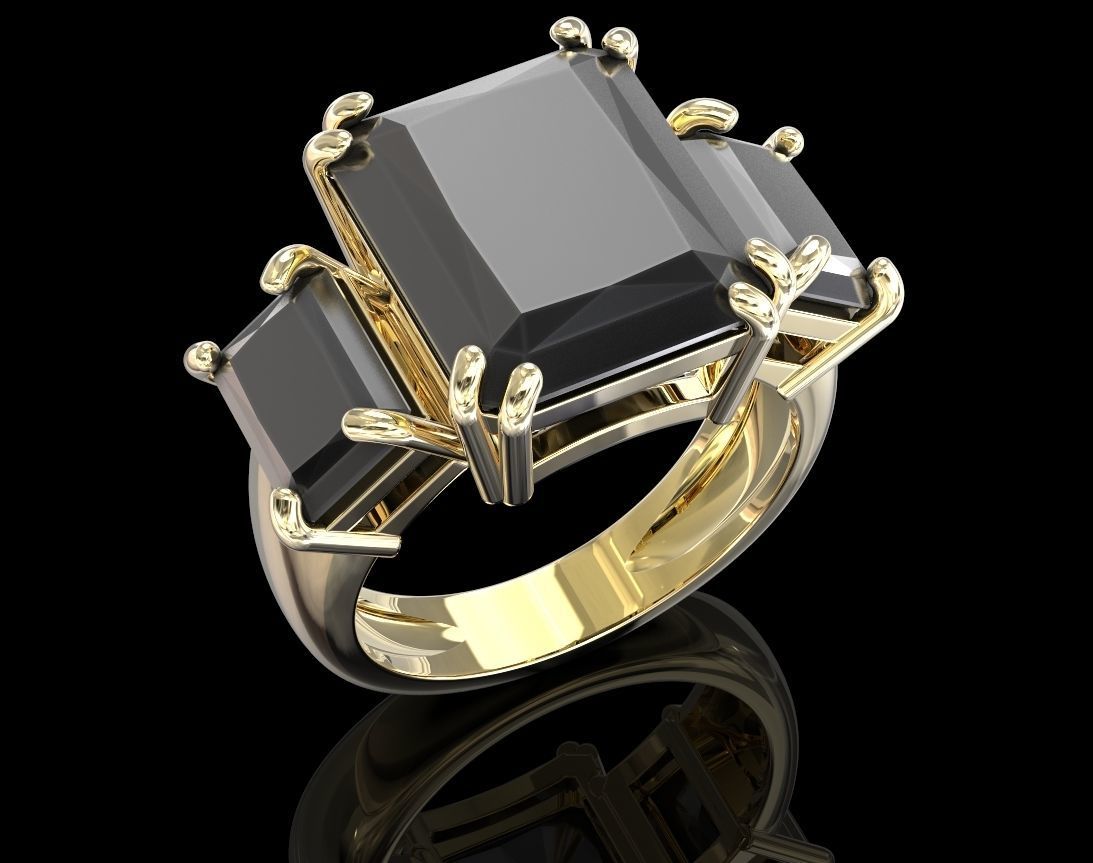 Stylish ring with three stones 422 3D print model_3