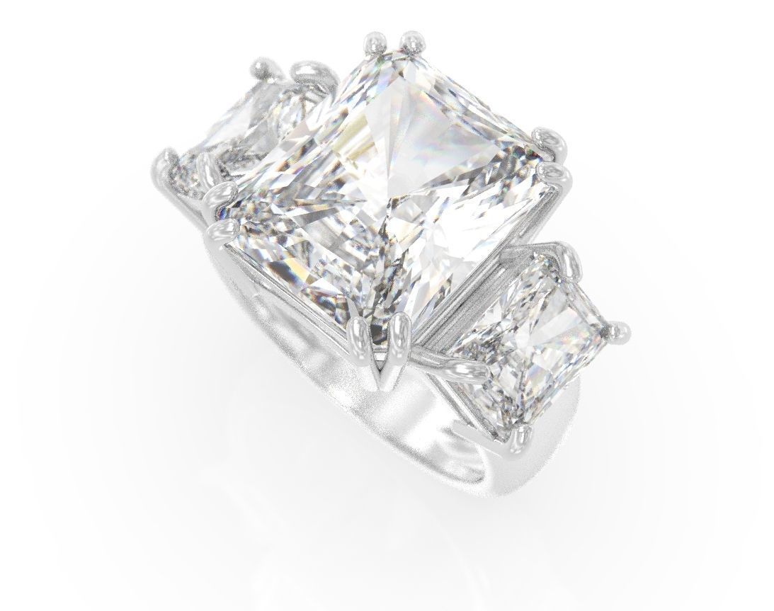 Stylish ring with three stones 422 3D print model_5