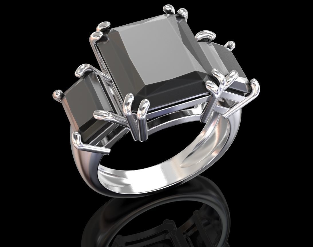 Stylish ring with three stones 422 3D print model_6