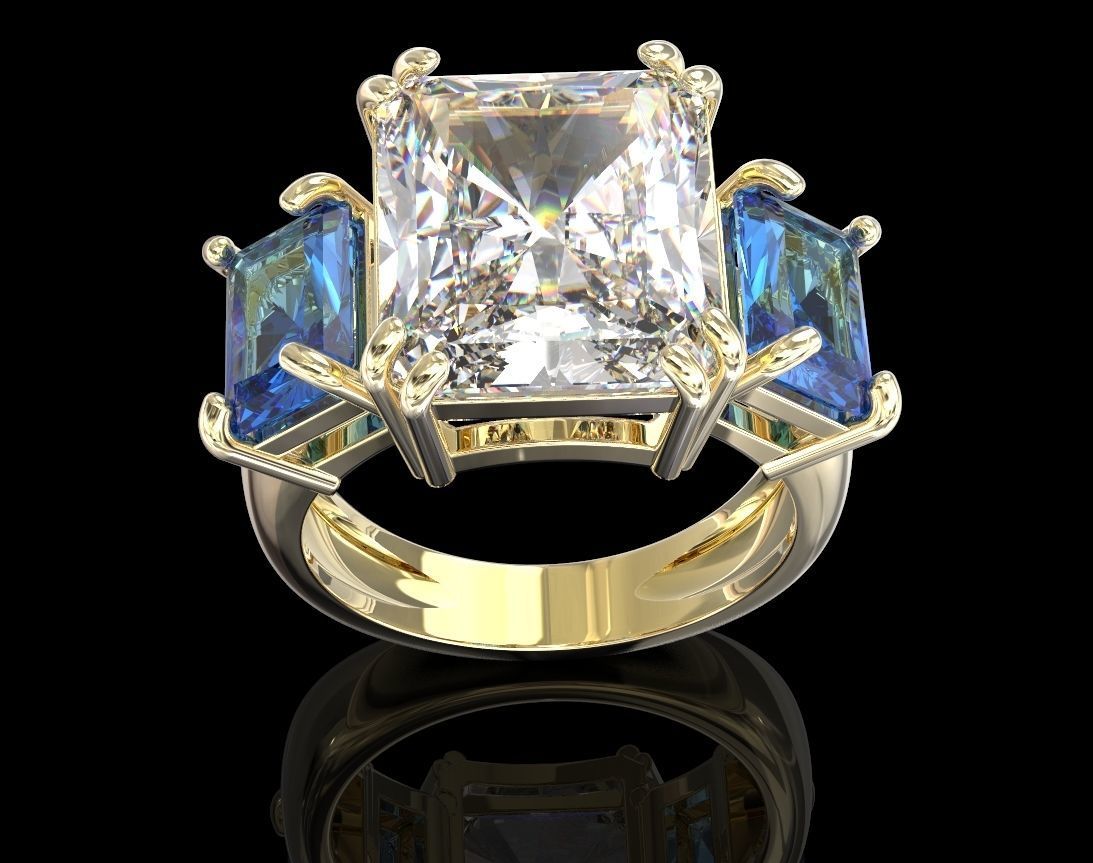 Stylish ring with three stones 422 3D print model_9