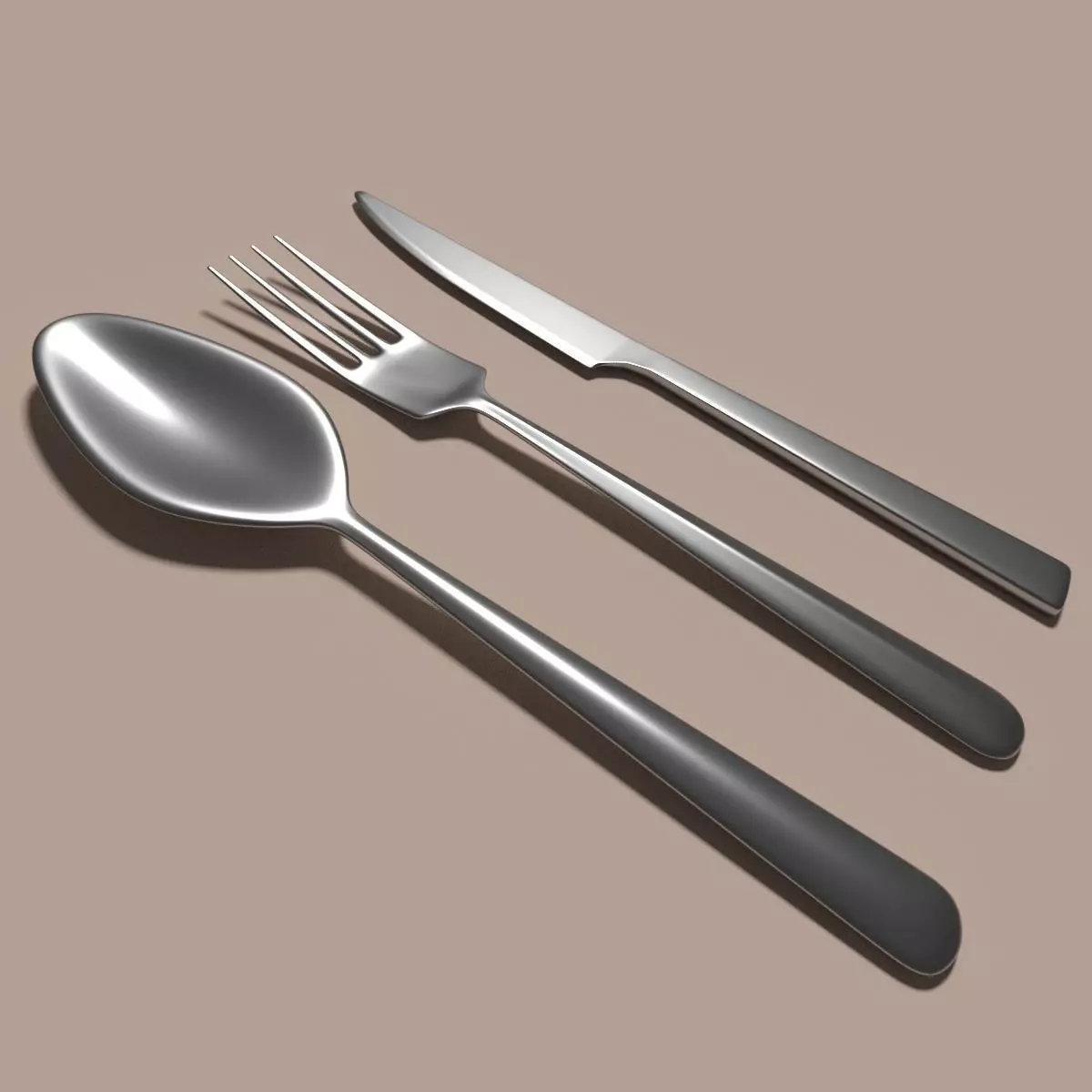 Knife fork spoon set Low-poly 3D model_0