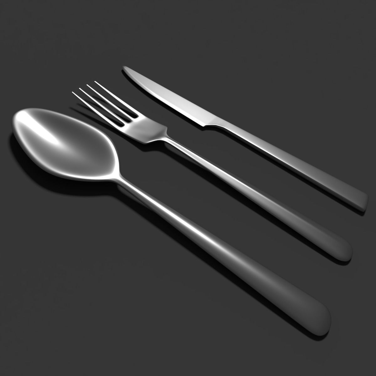 Knife fork spoon set Low-poly 3D model_1