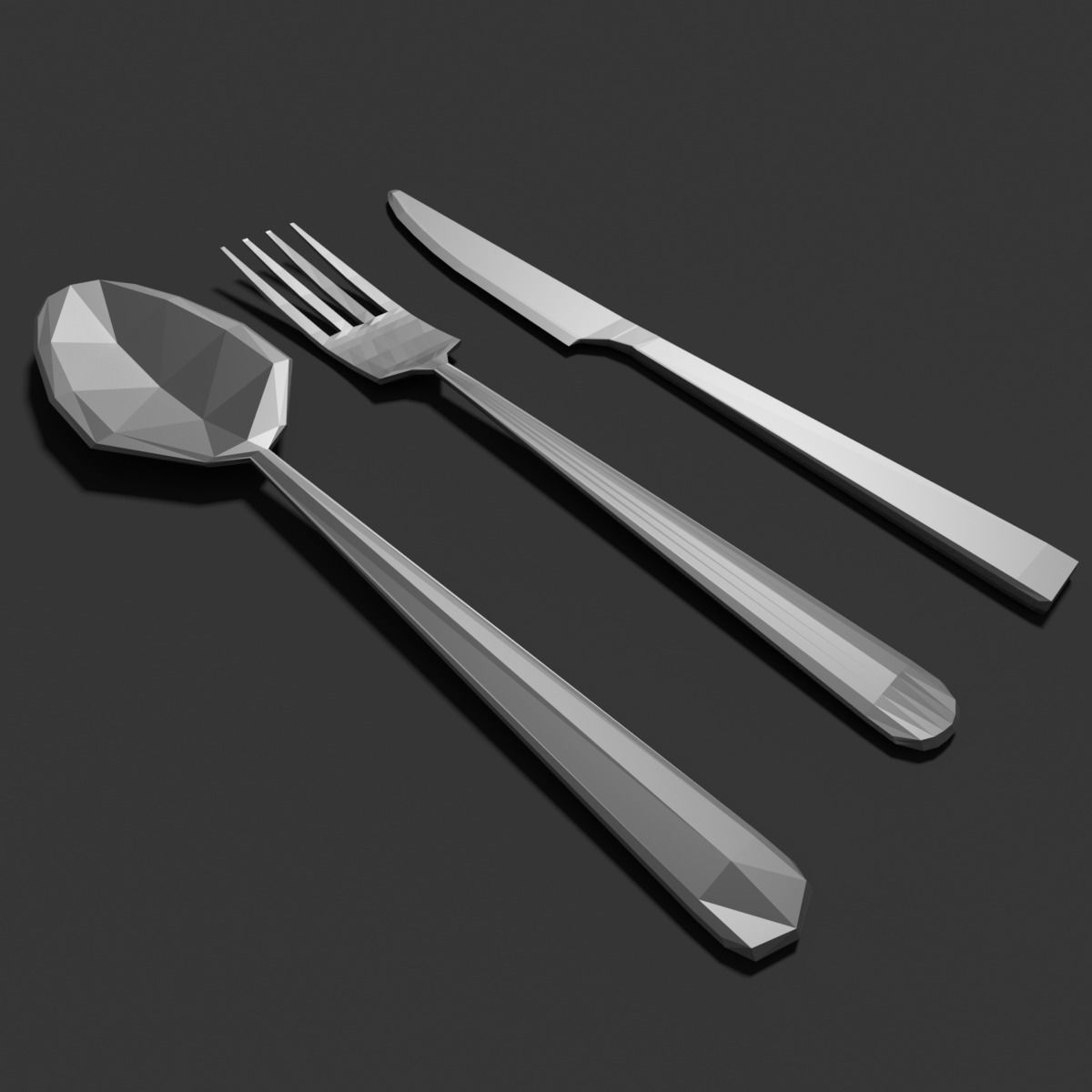 Knife fork spoon set Low-poly 3D model_10