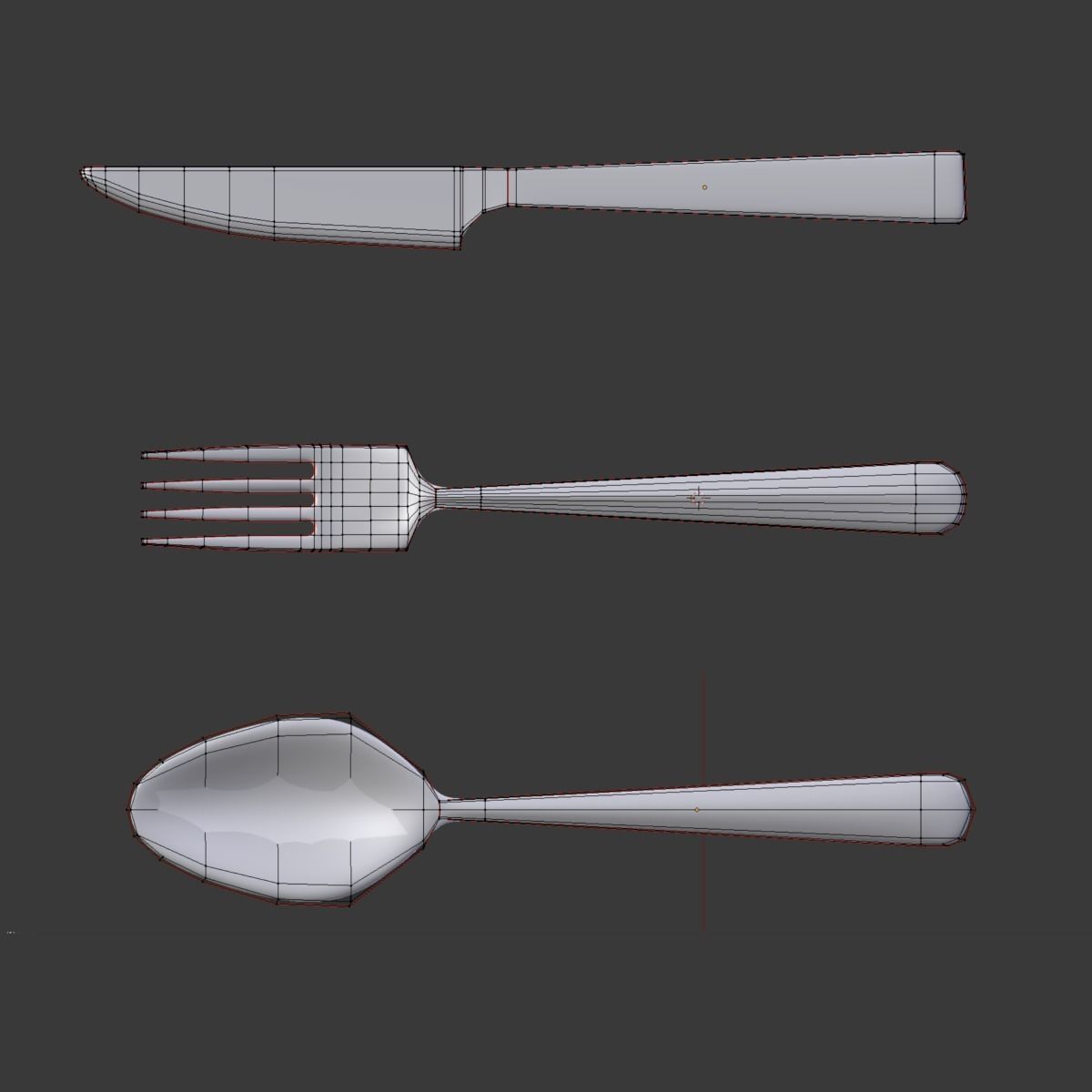 Knife fork spoon set Low-poly 3D model_5