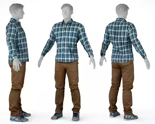 Male Casual Outfit 57 Shirt Trousers Footwear Low-poly 3D model