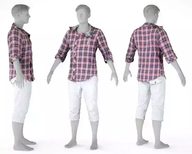 Male Casual Outfit 58 Shorts Shirt Low-poly 3D model