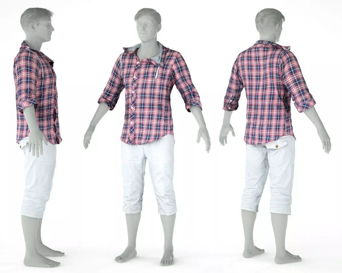 Male Casual Outfit 58 Shorts Shirt Low-poly 3D model
