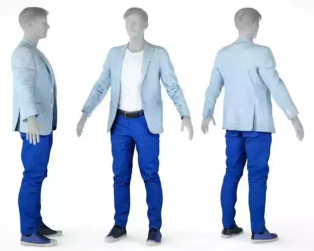 Male Casual Outfit 59 Jacket Shirt Trousers Shoes Low-poly 3D model