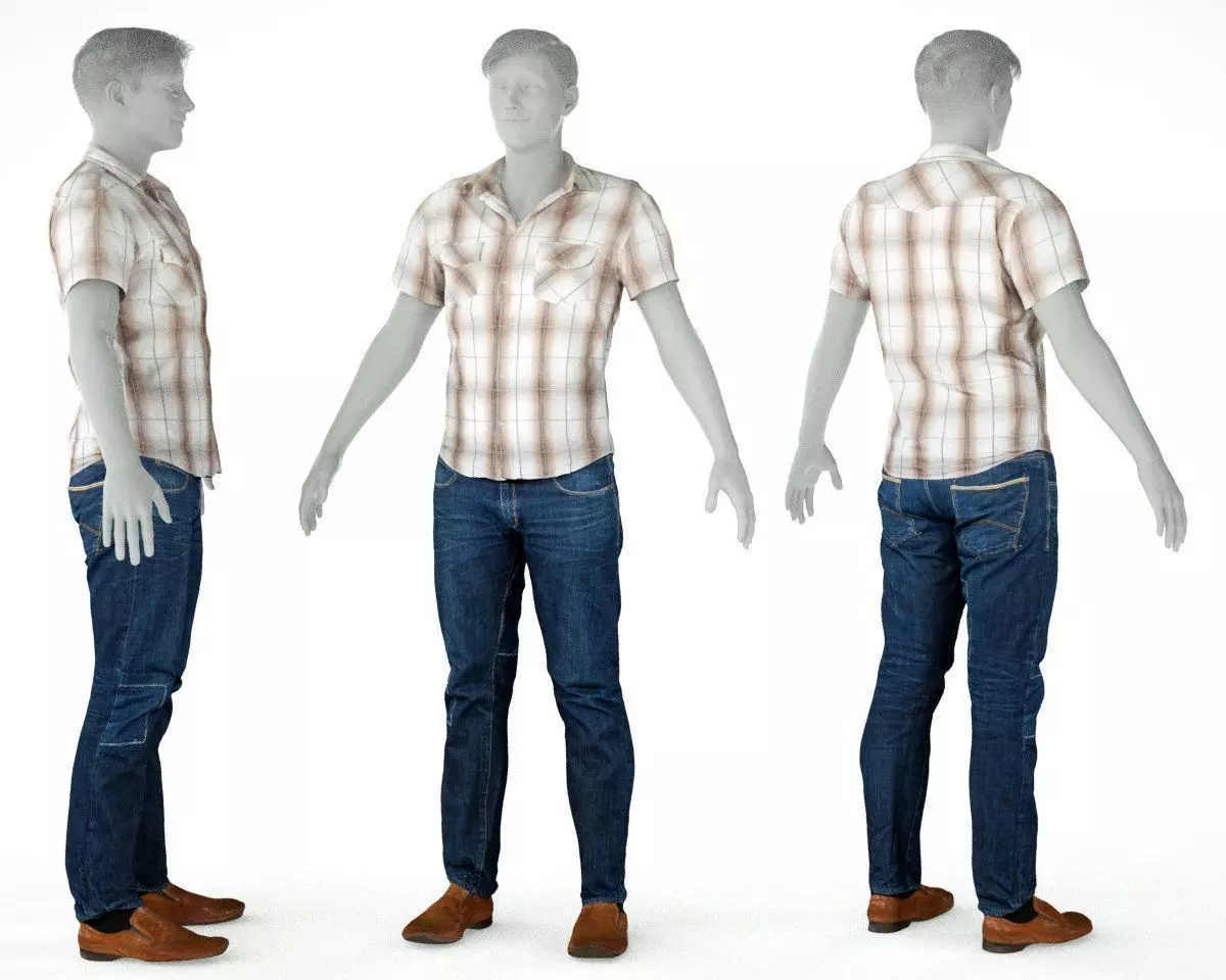 Male Casual Outfit 60 Shirt Trousers Footwear Low-poly 3D model