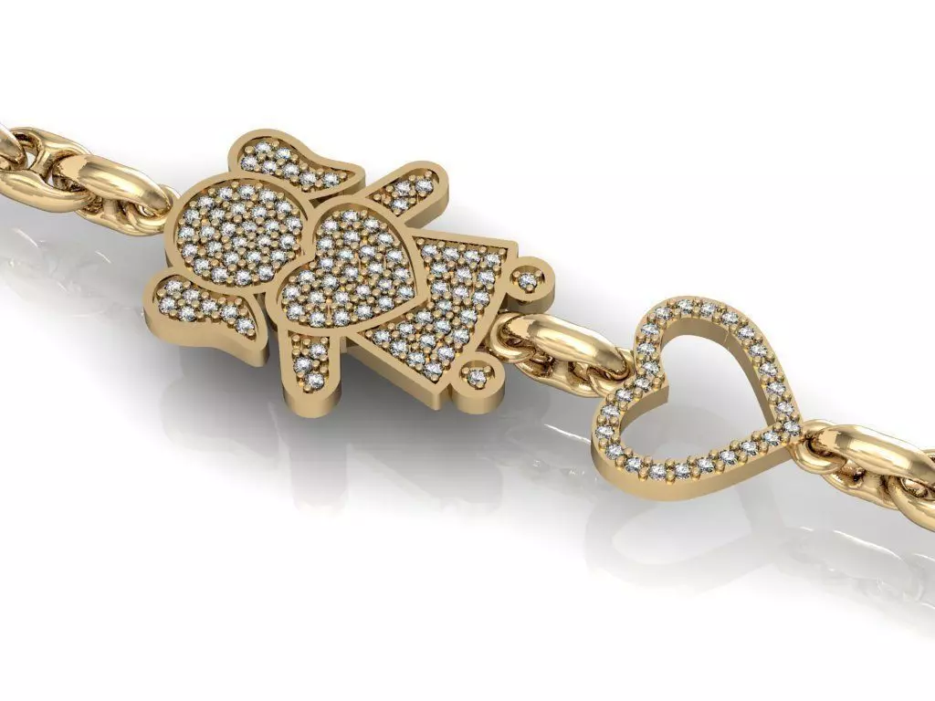 bracelet girl with heart   3D print model_0