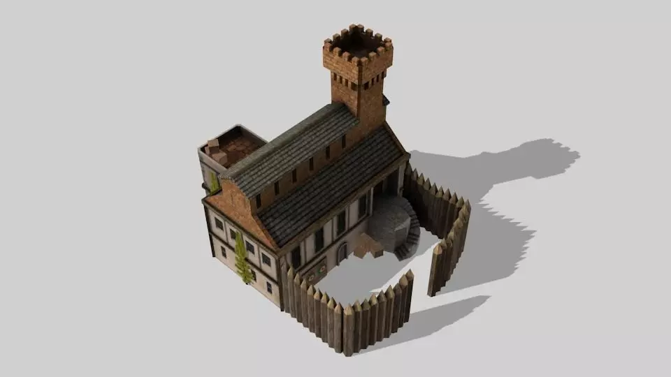 Barracks medieval castle Low-poly 3D model_0