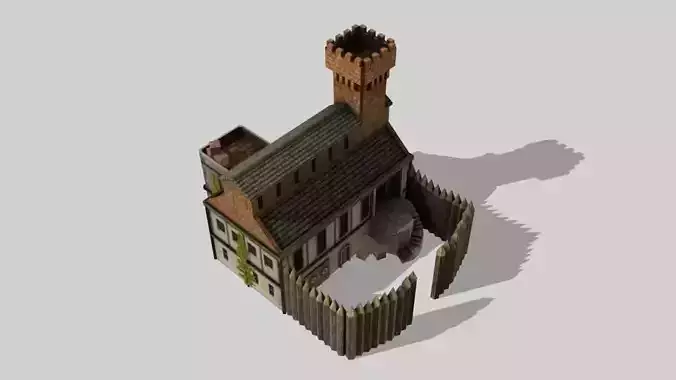 Barracks medieval castle Low-poly 3D model
