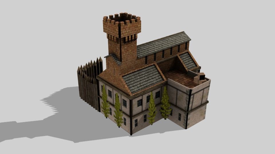 Barracks medieval castle Low-poly 3D model_1