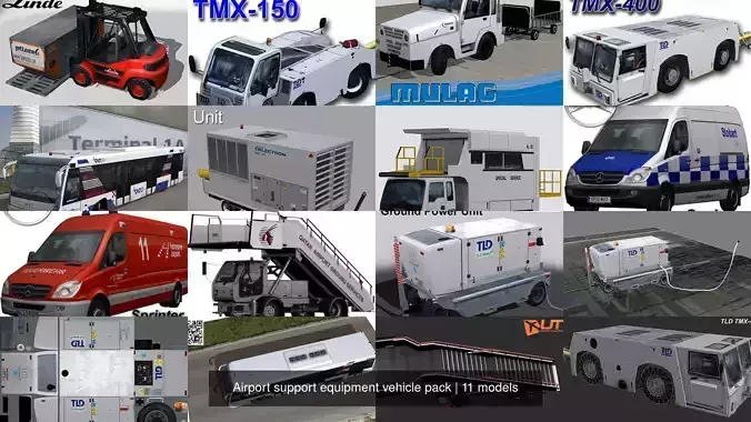 Airport support equipment vehicle pack 3D Model Collection