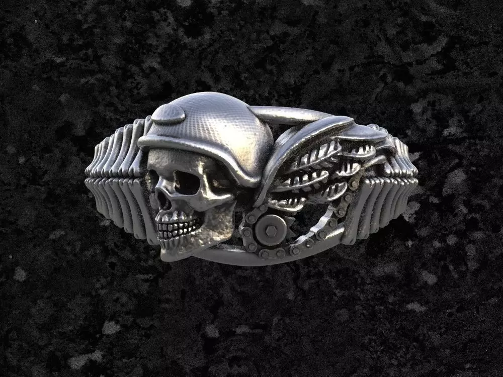 Skull-ring 2 silver ring with skull and wings 3D print model