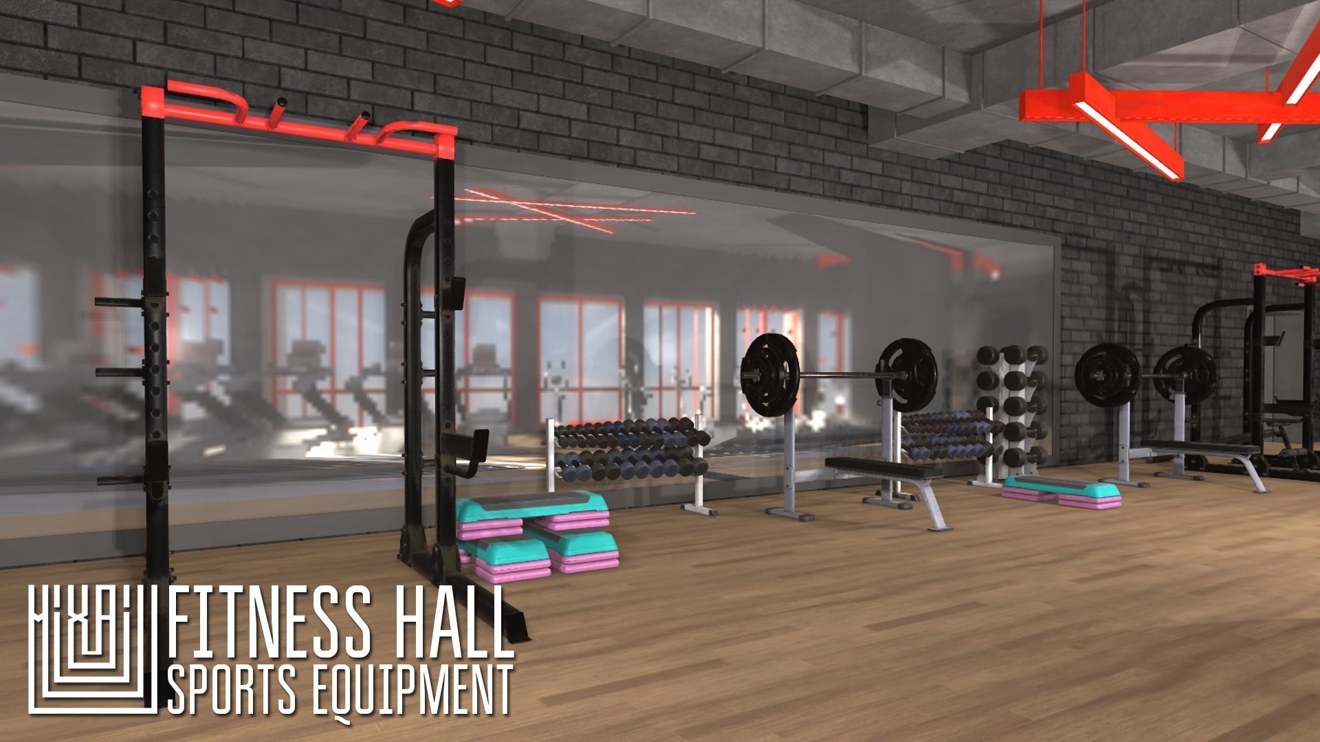 Fitness hall - sports equipment 3D model_4