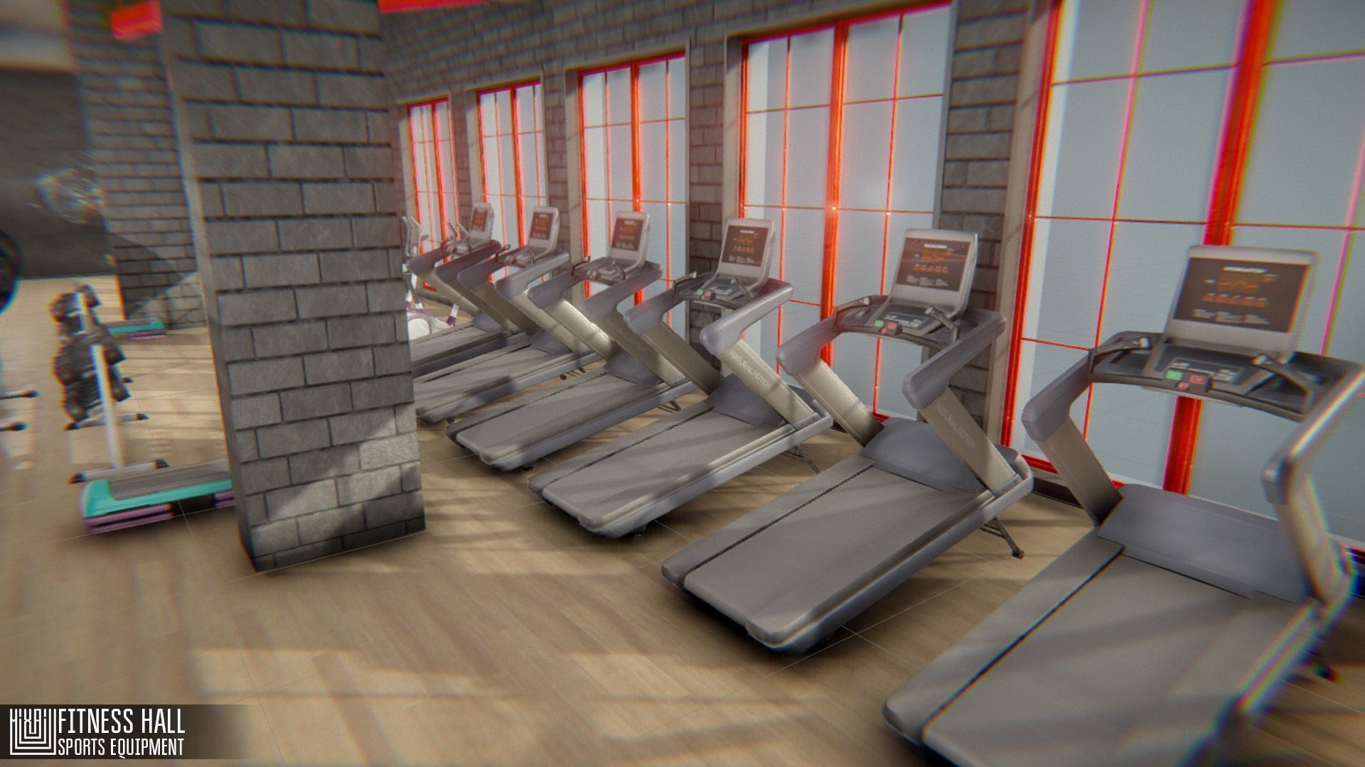 Fitness hall - sports equipment 3D model_16