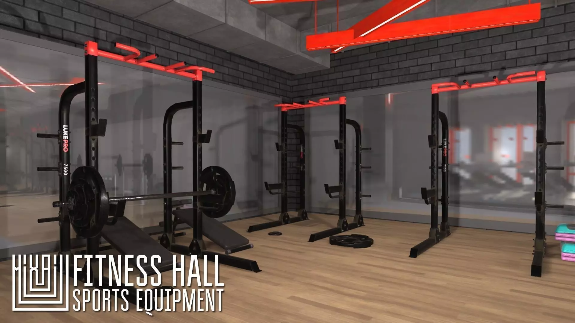 Fitness hall - sports equipment 3D model_0