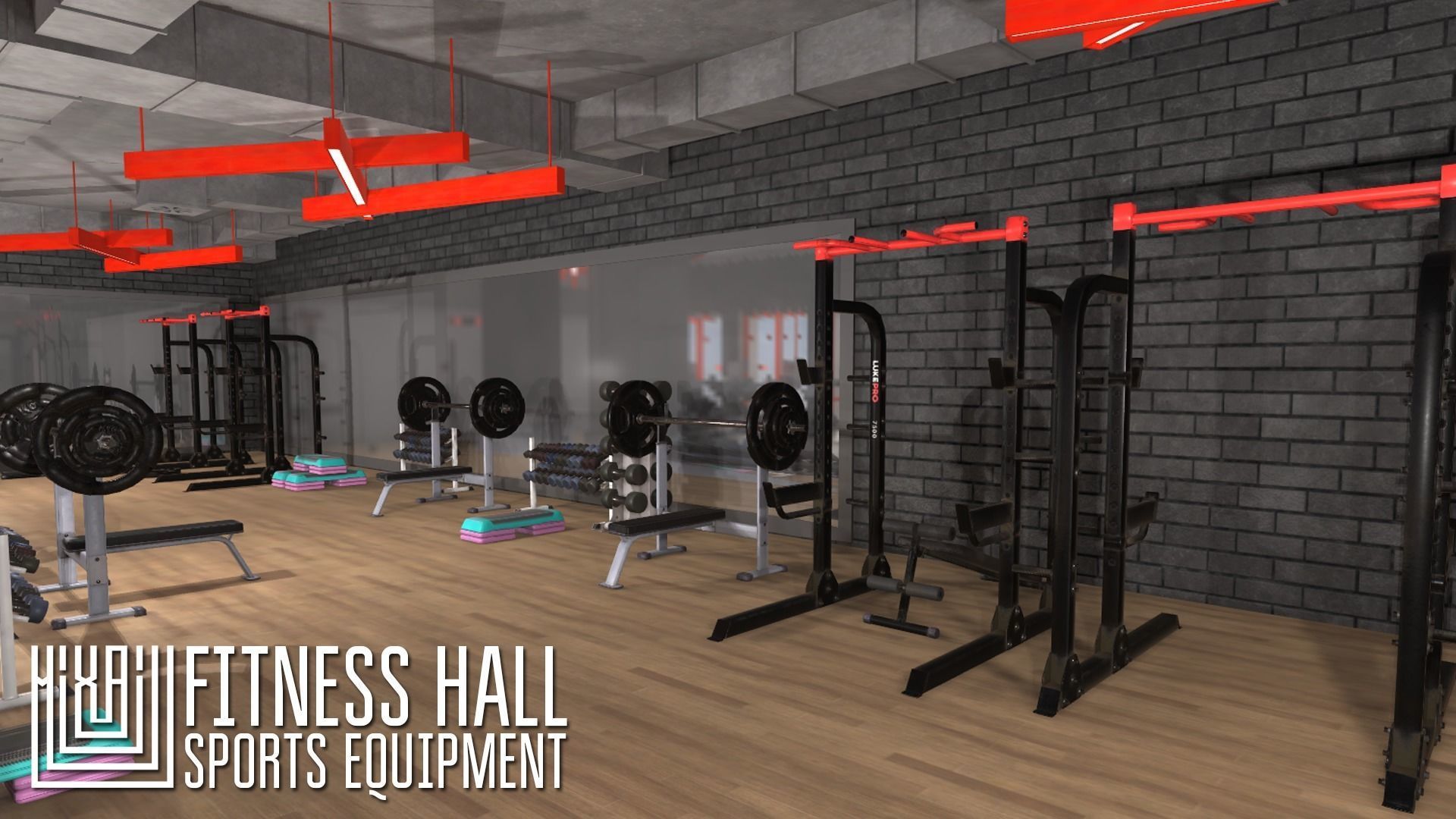 Fitness hall - sports equipment 3D model_3