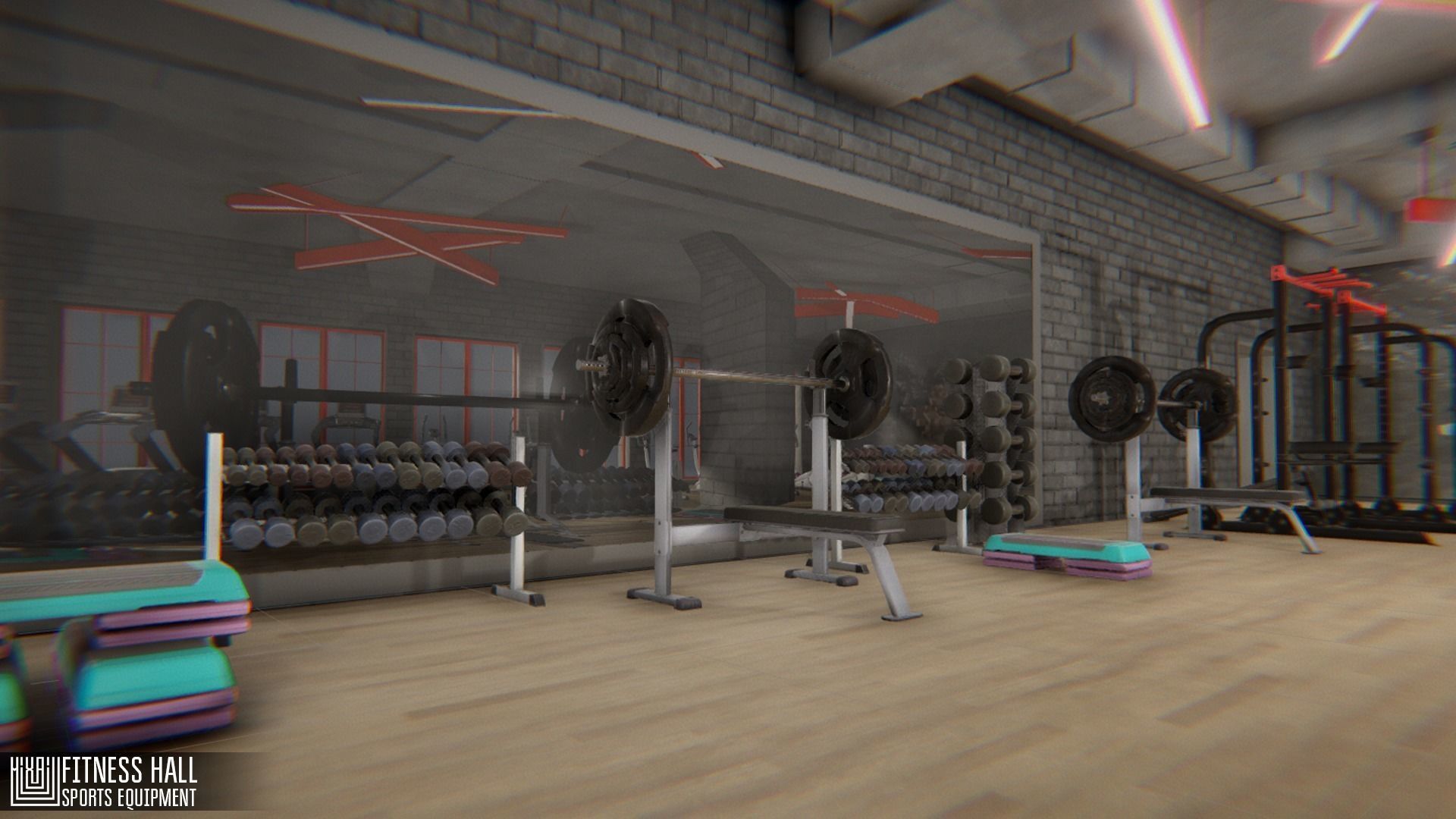 Fitness hall - sports equipment 3D model_11
