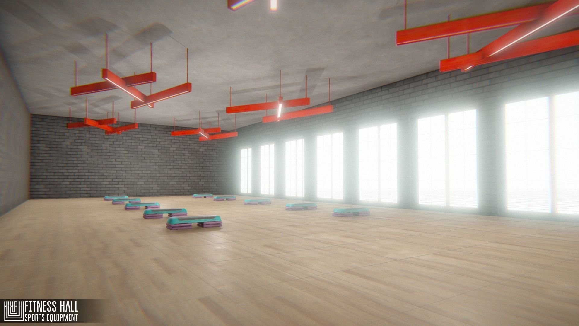 Fitness hall - sports equipment 3D model_8