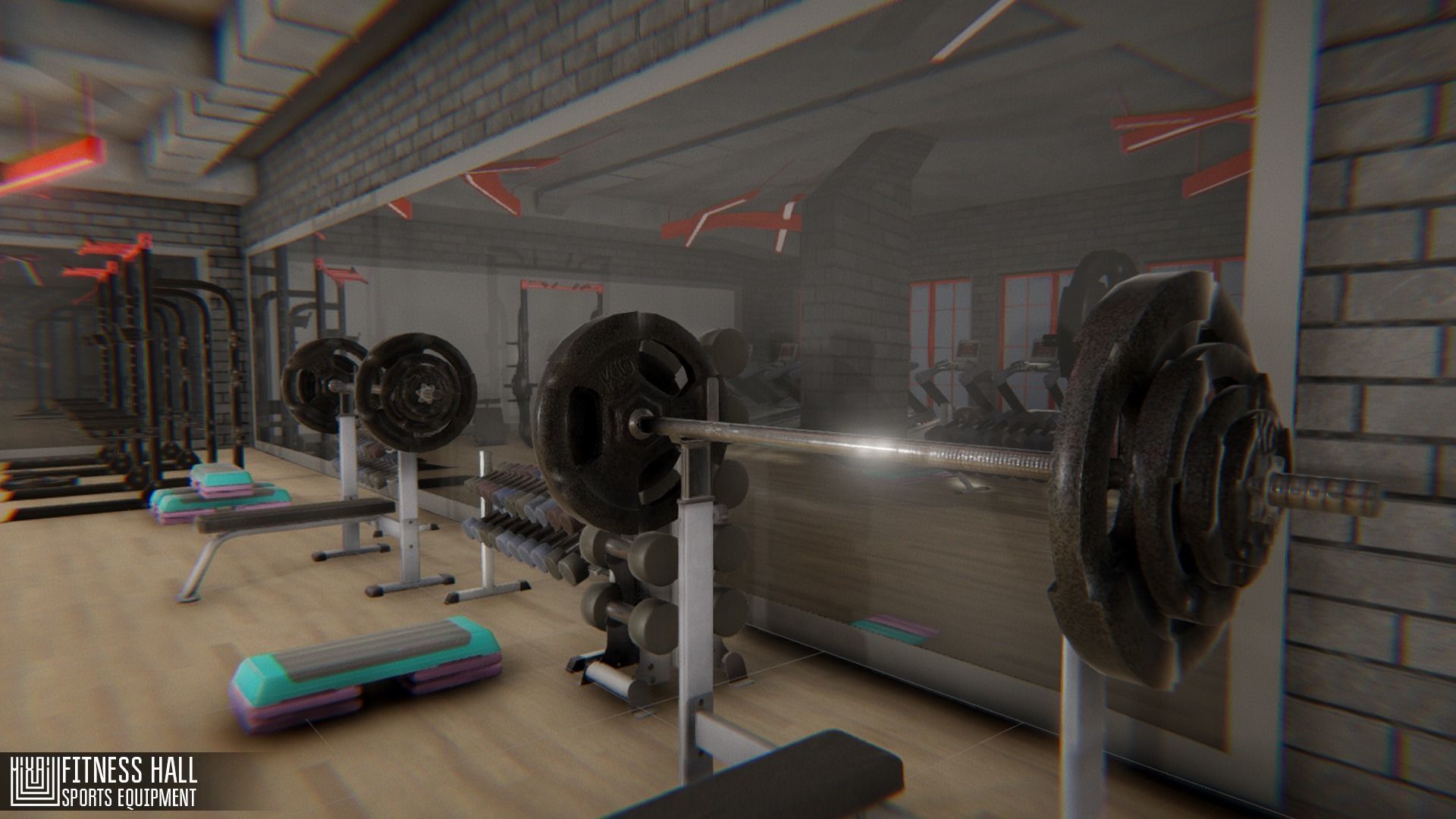 Fitness hall - sports equipment 3D model_19