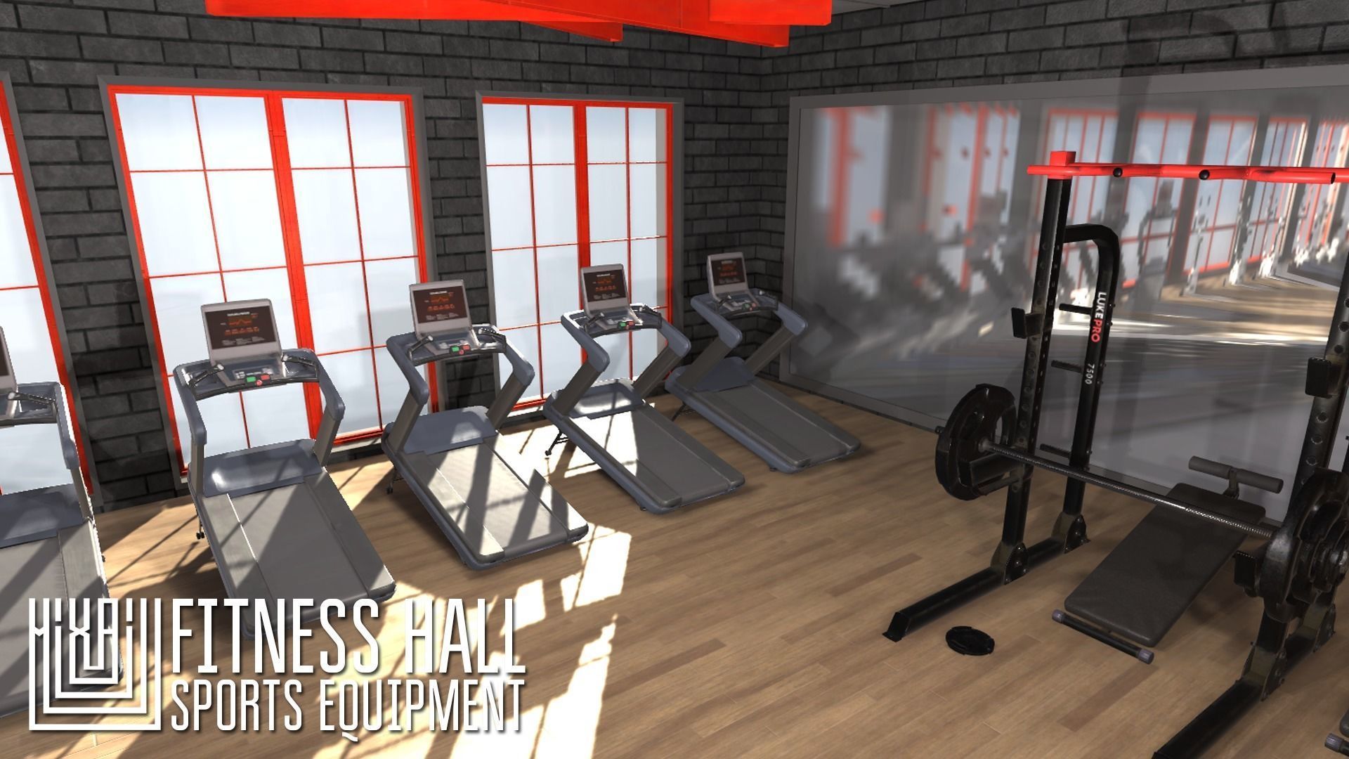 Fitness hall - sports equipment 3D model_6