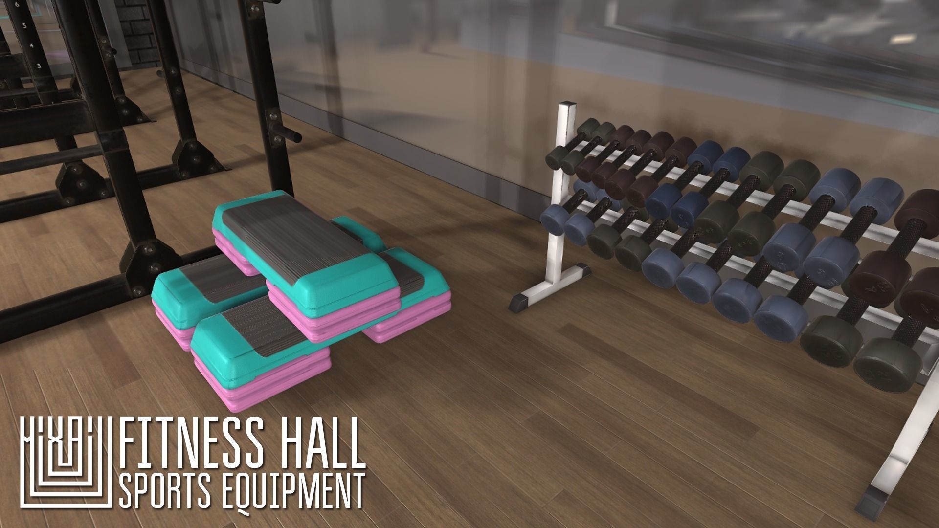Fitness hall - sports equipment 3D model_1