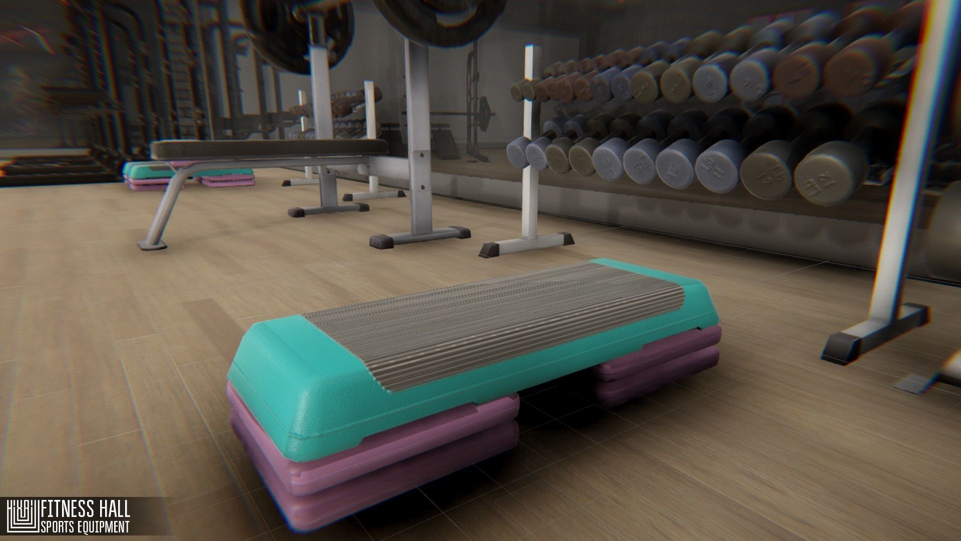 Fitness hall - sports equipment 3D model_18