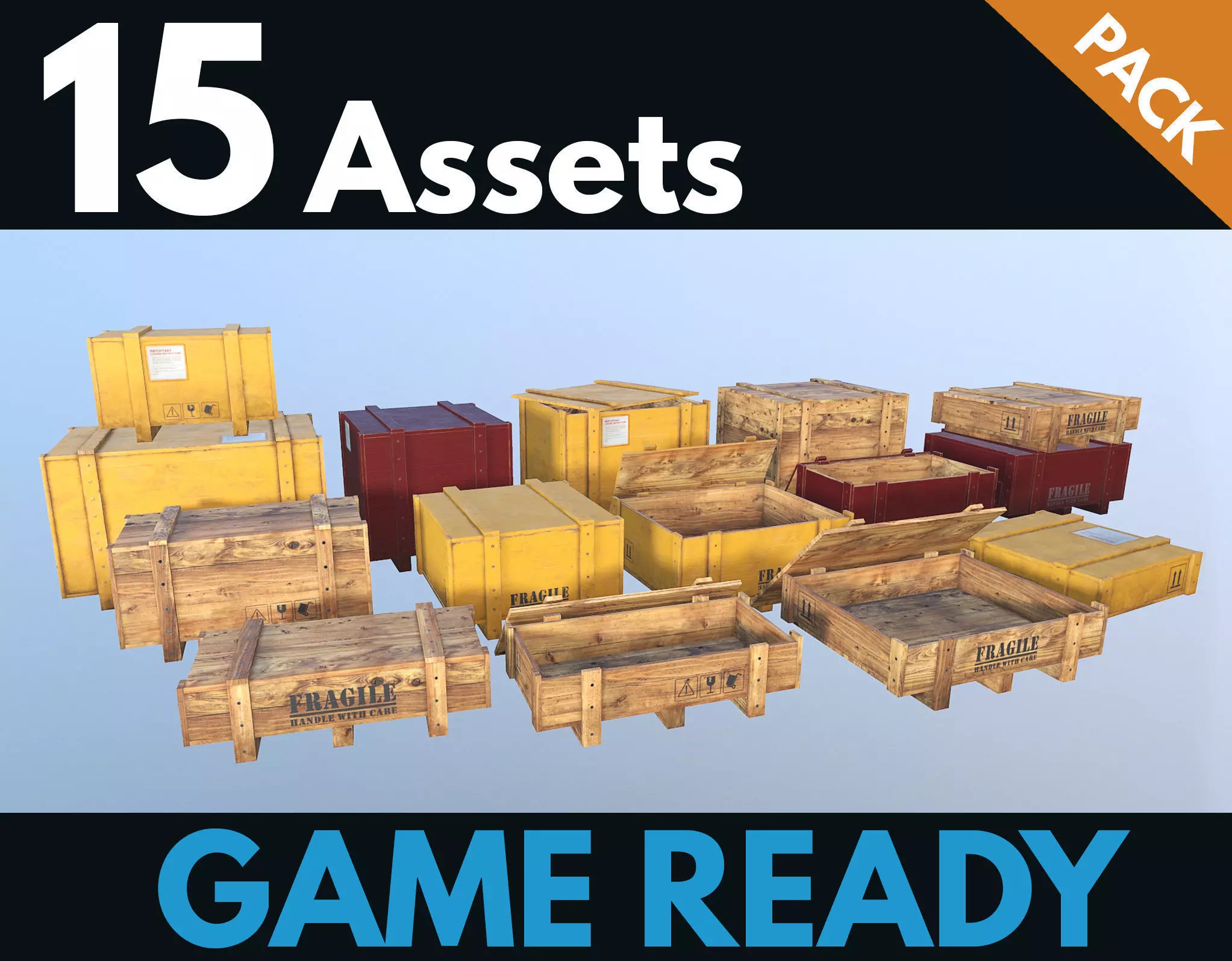 Crates - Wooden Boxes Low-poly 3D model_0