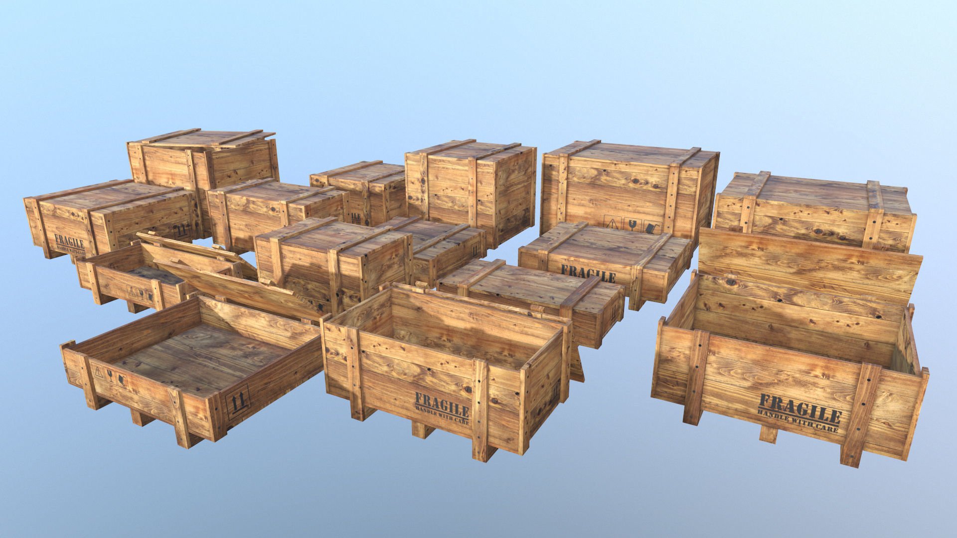 Crates - Wooden Boxes Low-poly 3D model_6