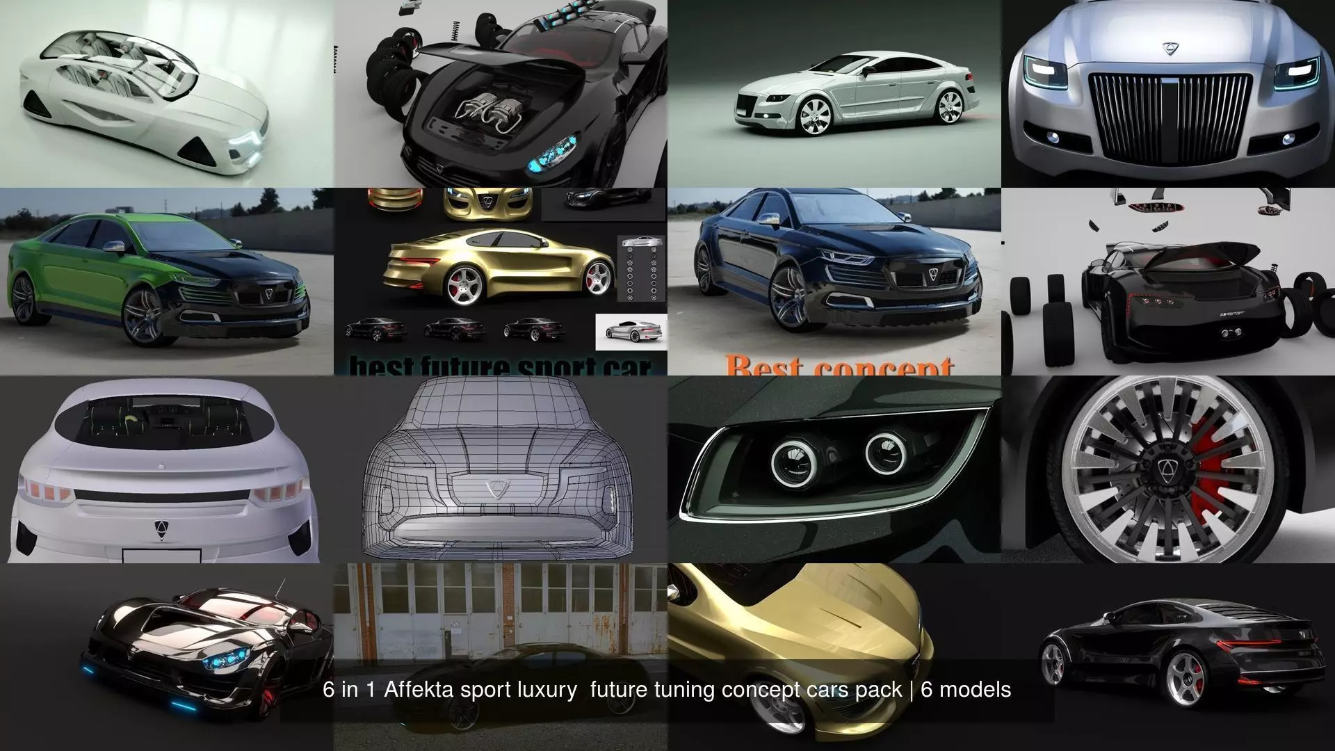 6 in 1 Affekta sport luxury future tuning concept cars pack 3D Model Collection_1