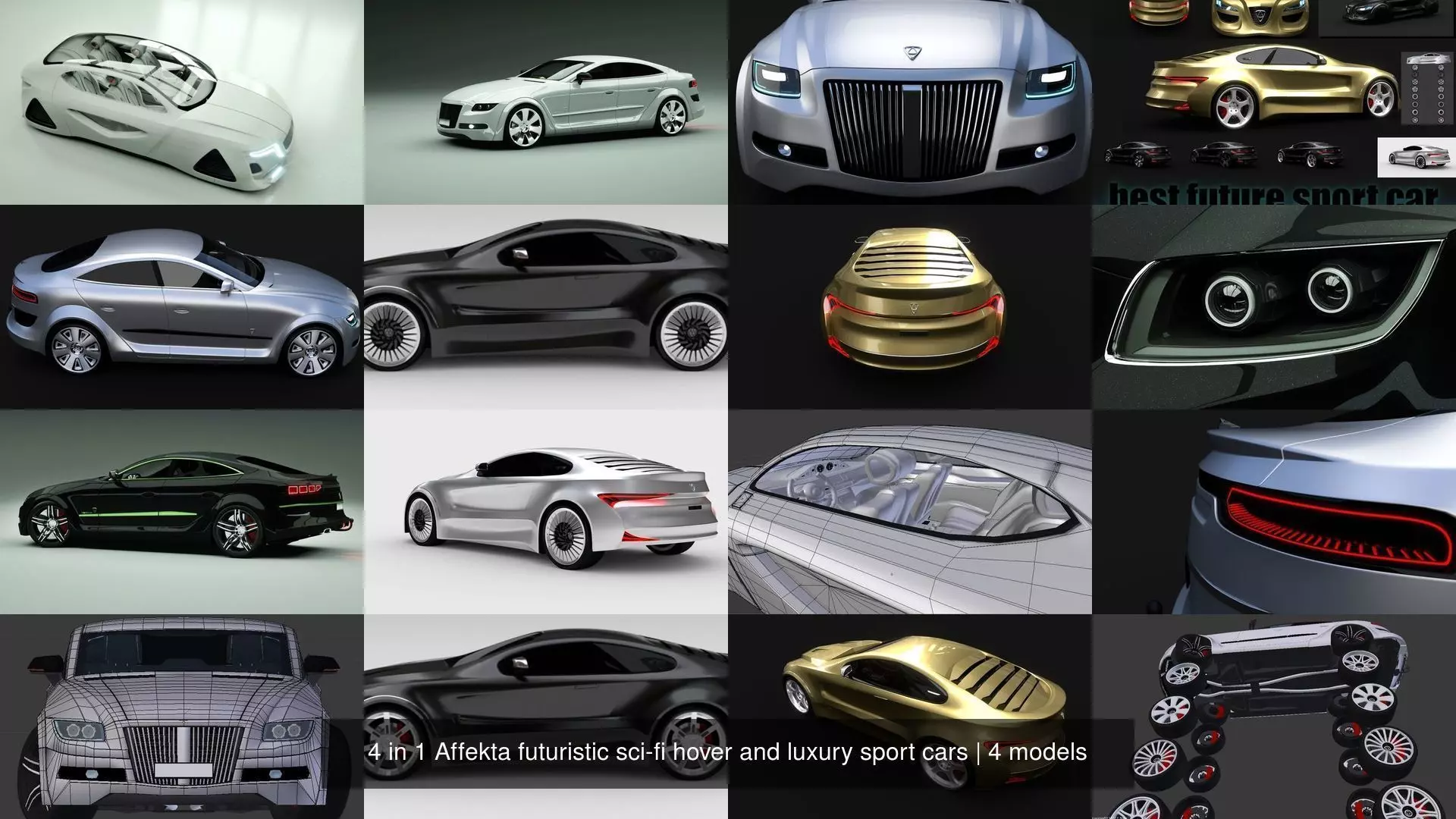 4 in 1 Affekta futuristic sci-fi hover and luxury sport cars 3D Model Collection_1