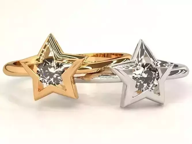 Star shape ring with round gemstone