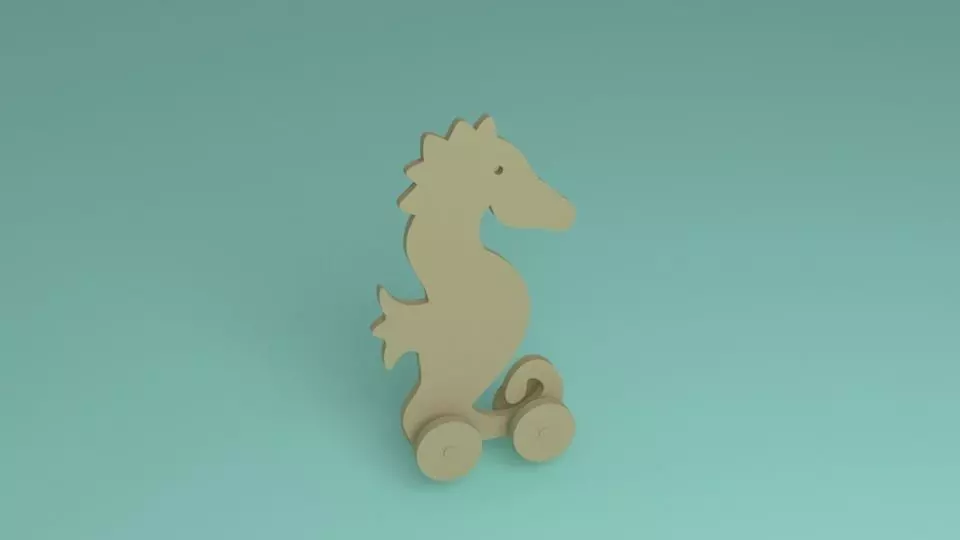 toy wooden seahorse 2d 3D model_0